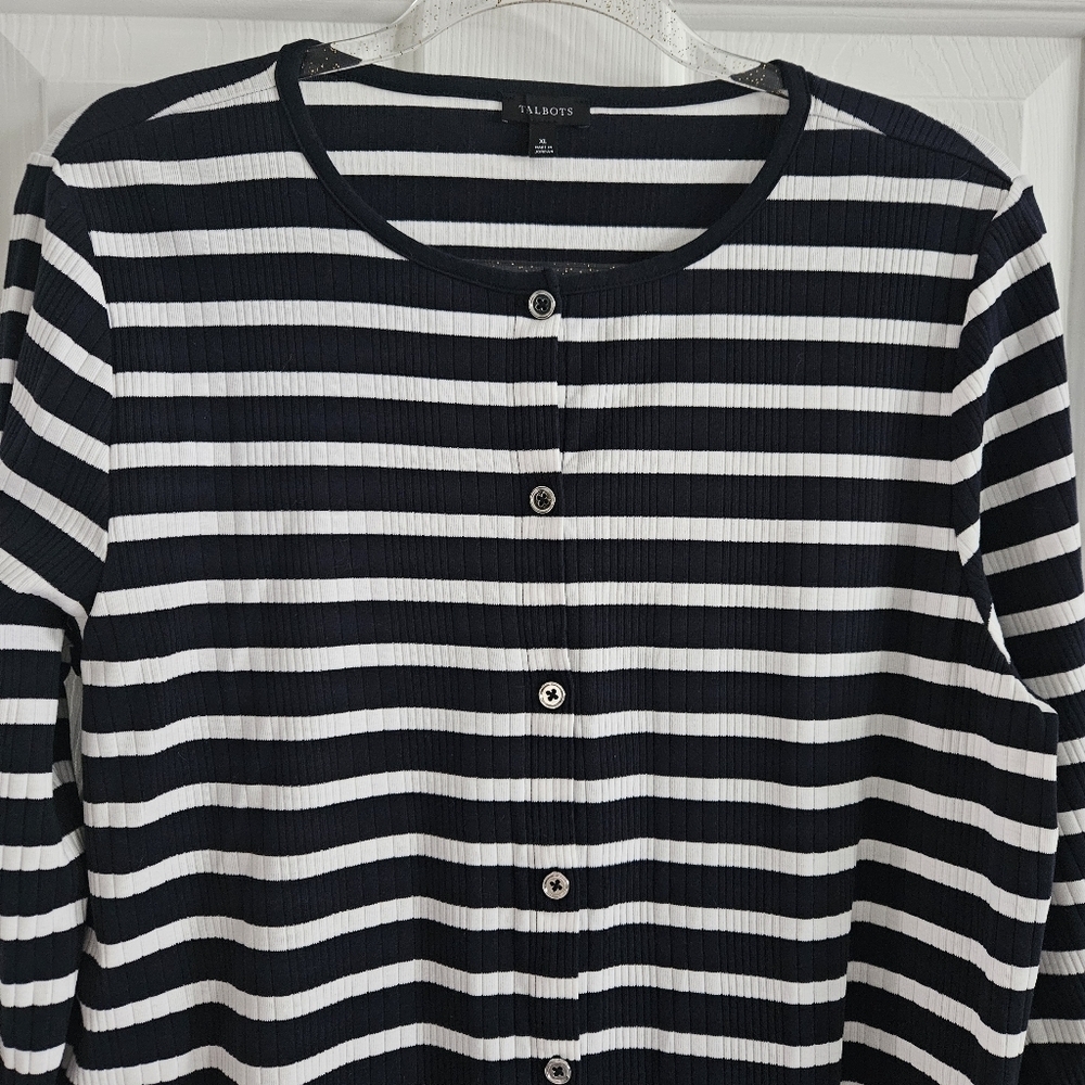 NWOT Talbots Variegated Ribbed Cardigan/Button Front Ribbed Top - Picture 2 of 10